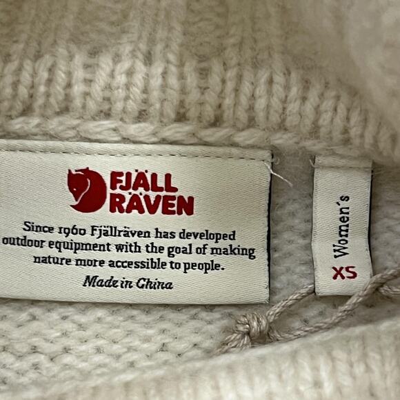 Fjallraven Sweater Womens XS Cream Ovik Cable Knit Turtleneck 100% Wool - Picture 6 of 11
